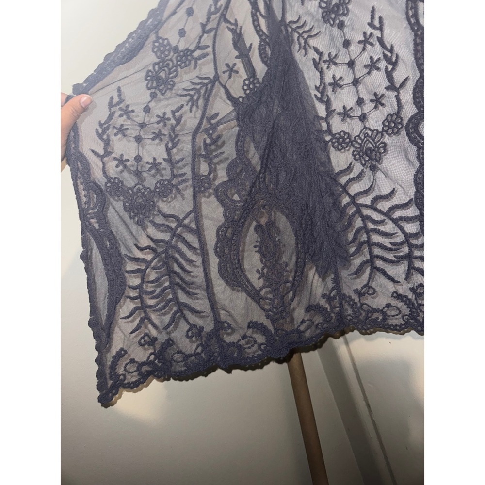 Sundance Women Charcoal Grey Sheer Floral Lace Open Front Kimono Cardigan Large - Picture 5 of 9